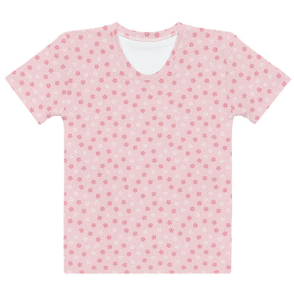 ピンクの桜（花筏）文様レディースTシャツの前面画像