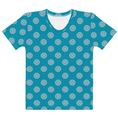 青色の亀甲に八つ藤文様レディースTシャツの前面画像