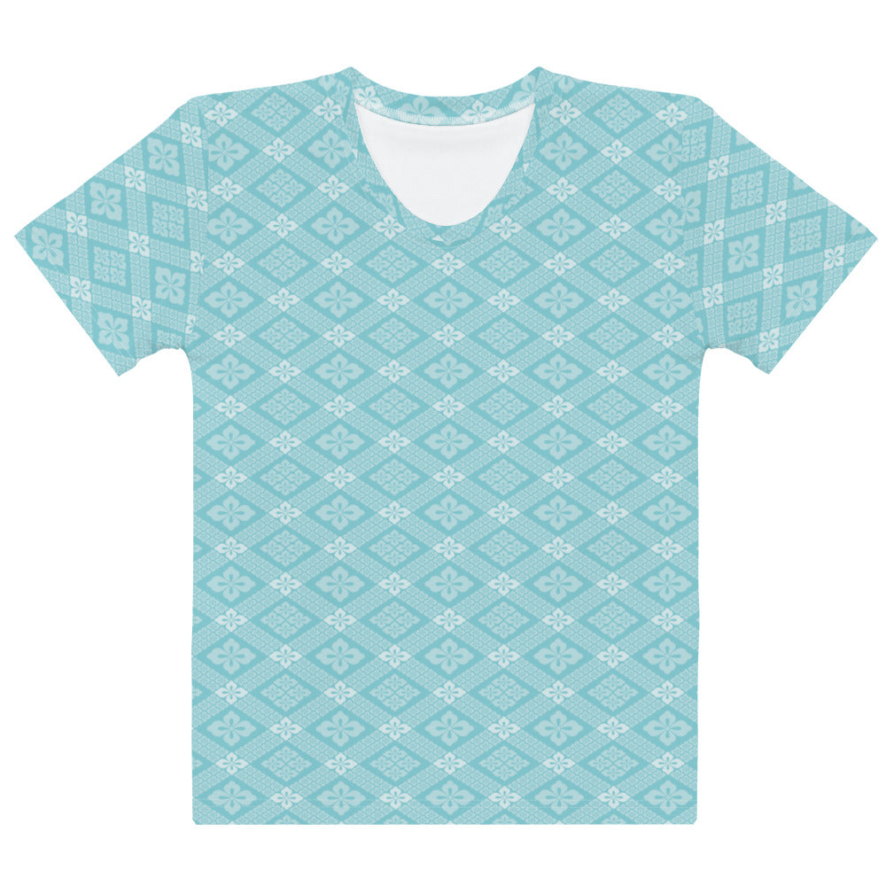 水色の幸菱文様レディースTシャツの前面画像