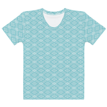 水色の幸菱文様レディースTシャツの前面画像