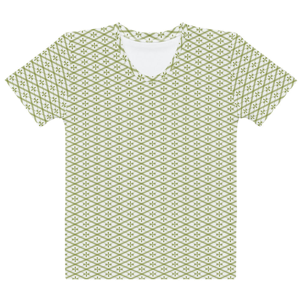 オリーブ色の業平菱文様レディースTシャツの前面画像