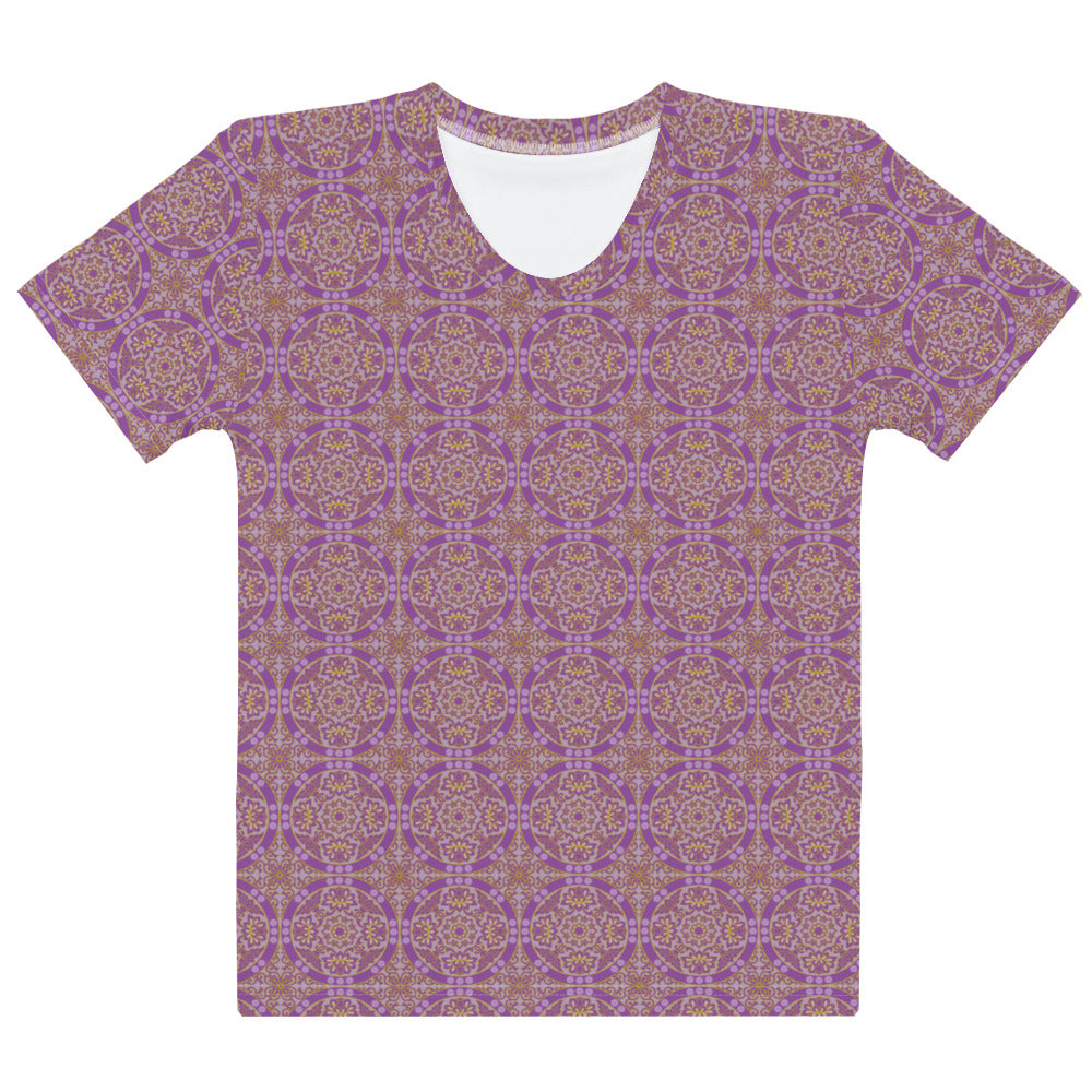 紫色の割付文様レディースTシャツの前面画像