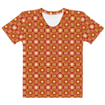 オレンジ色の蜀江文様レディースTシャツの前面画像