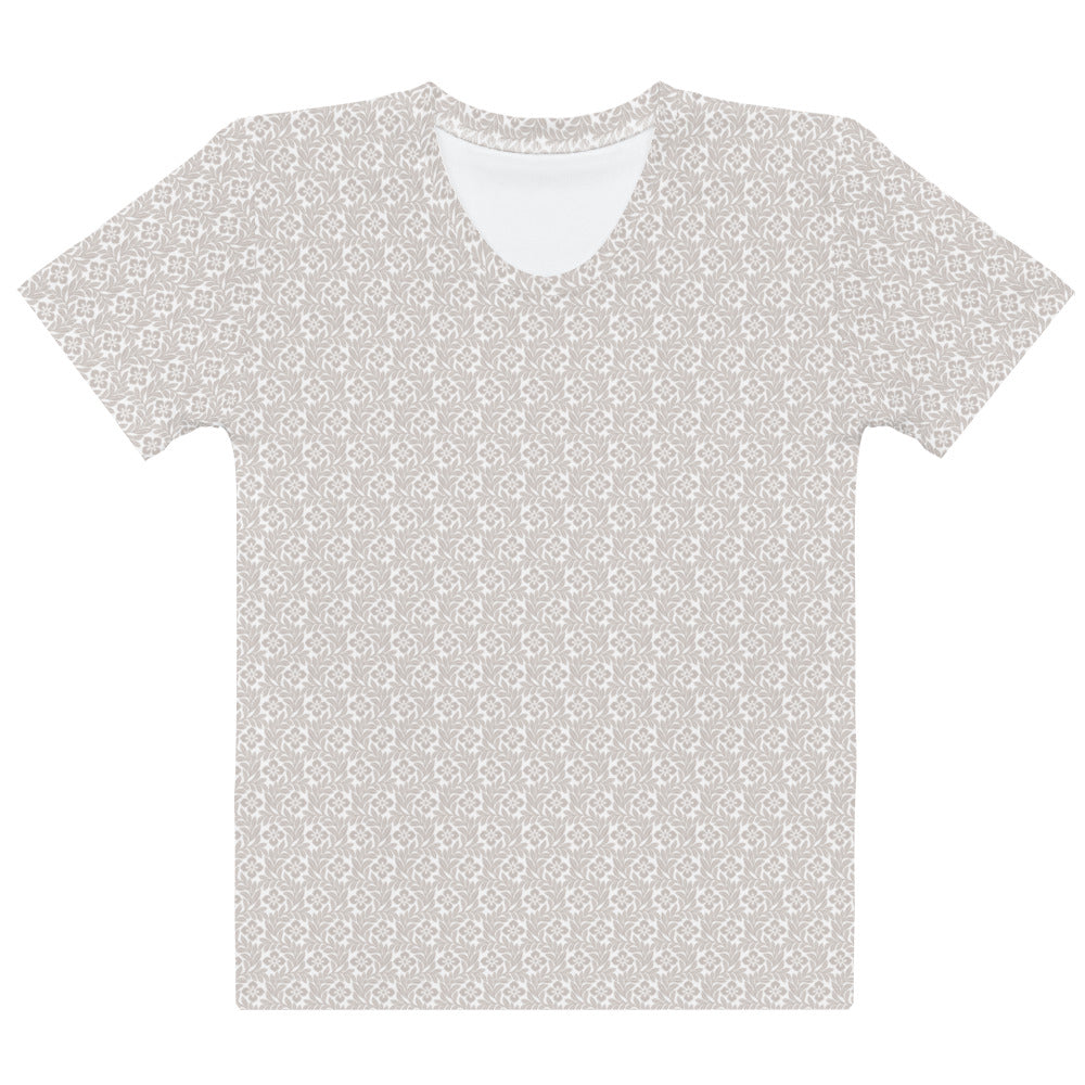 グレーの花勝見柄レディースTシャツの前面画像