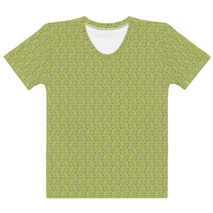 黄緑色の花勝見柄レディースTシャツの前面画像