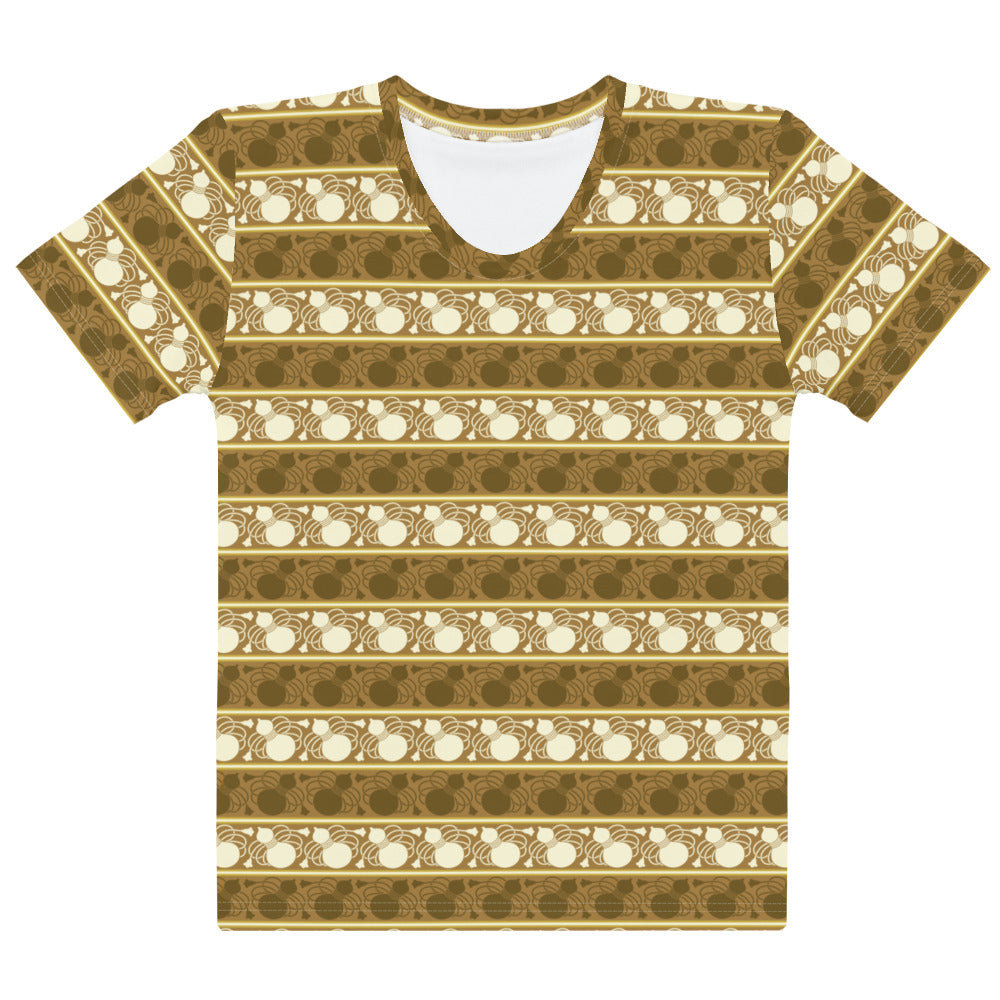 ブラウンの瓢箪文様レディースTシャツの前面画像