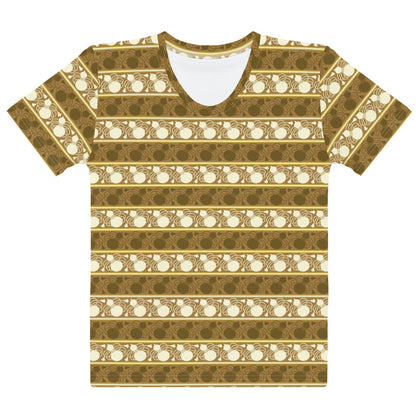 ブラウンの瓢箪文様レディースTシャツの前面画像