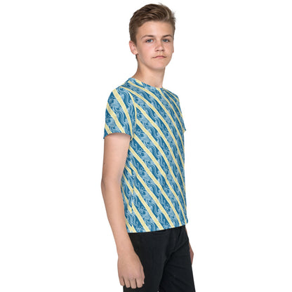 昇龍（昇竜）の伝統文様を青地の男の子Tシャツのコーデ画像（右サイド）